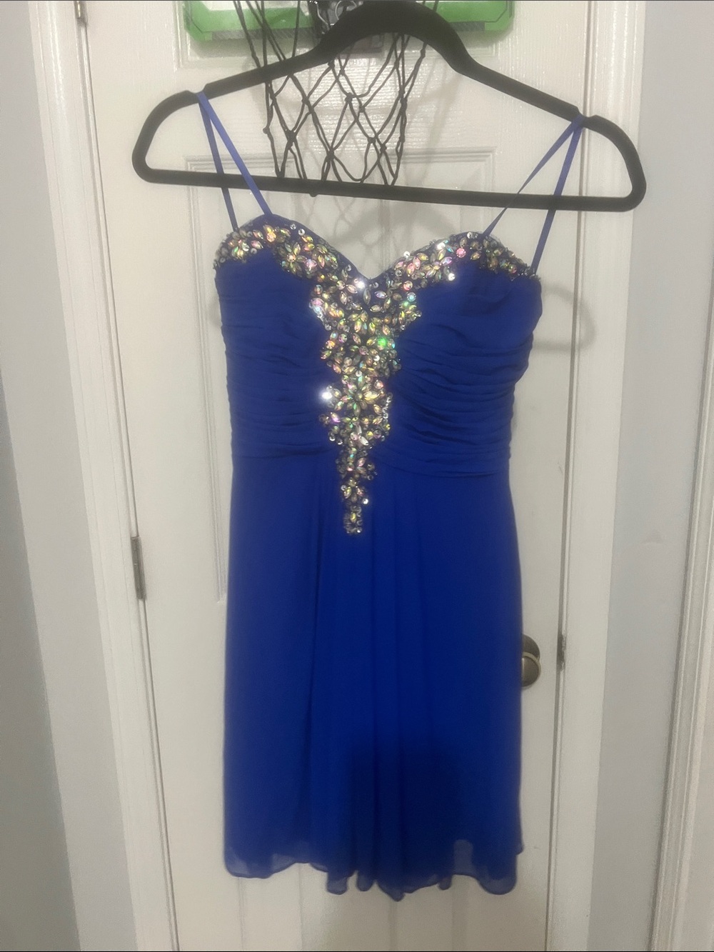 Embellished Royal Blue Strapless Dress